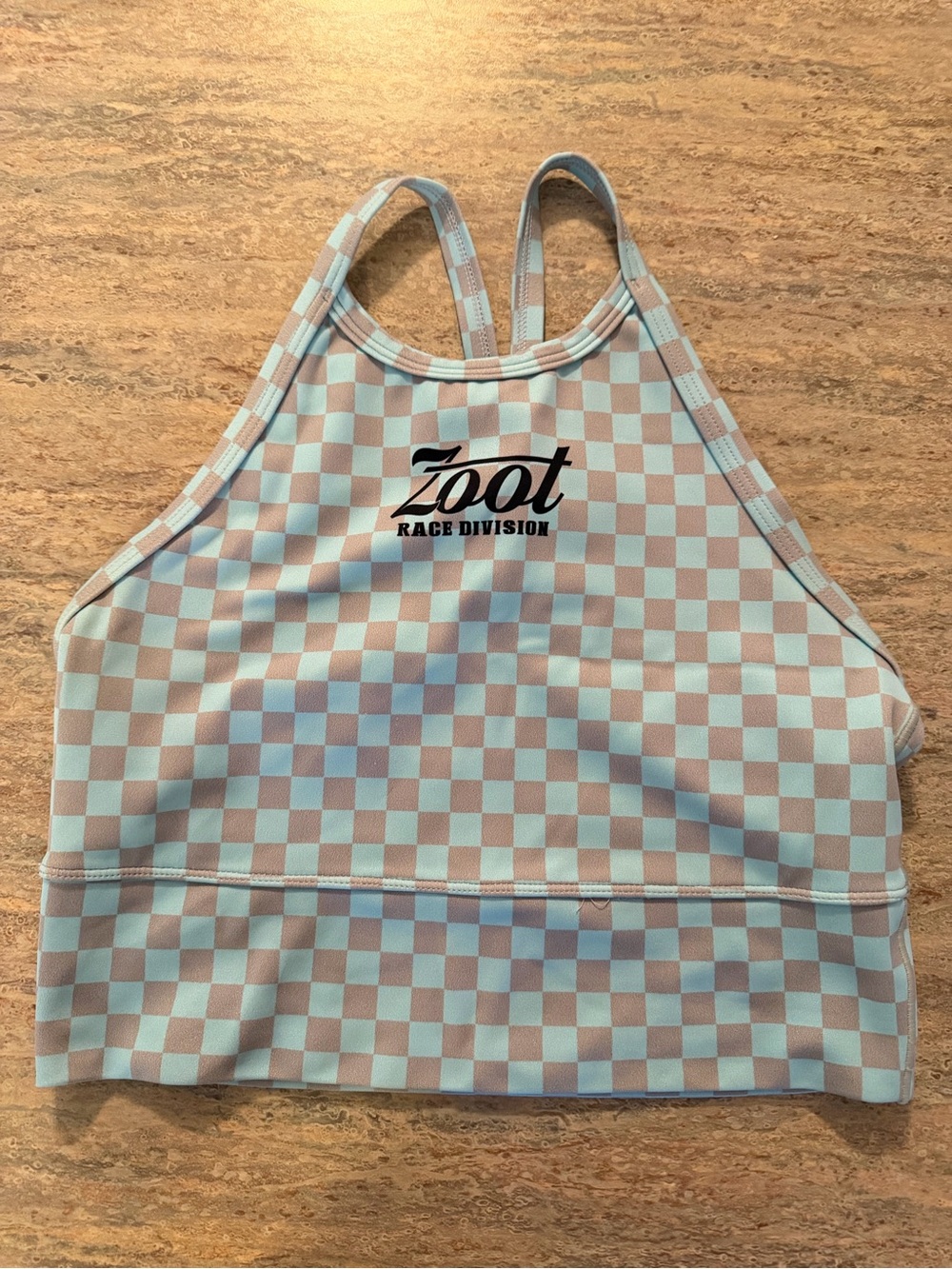 Zoot Checkerboard Crop Tank - Light Blue & Beige